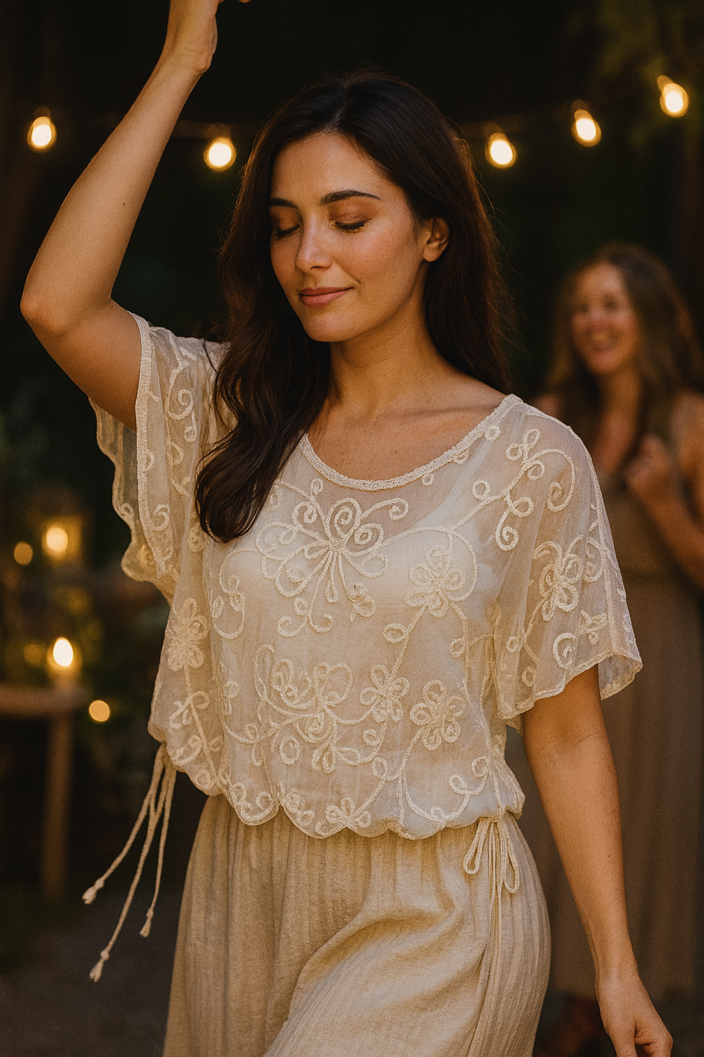 Unexpectedly You Whisper Bloom – White Embroidered Boho Top