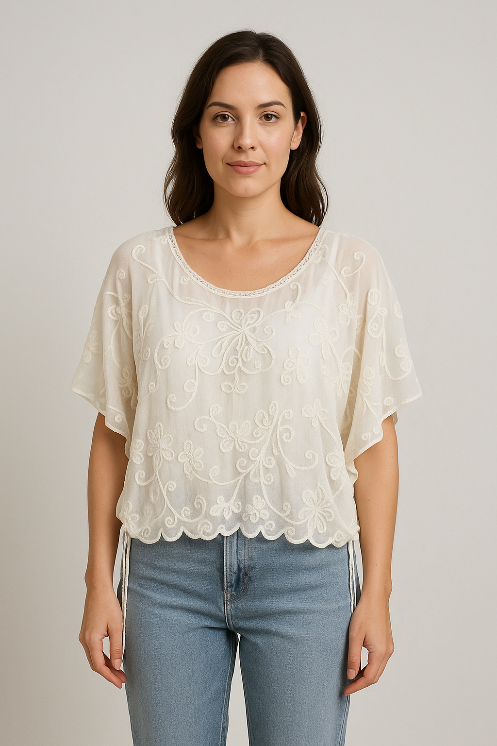 Unexpectedly You Whisper Bloom – White Embroidered Boho Top