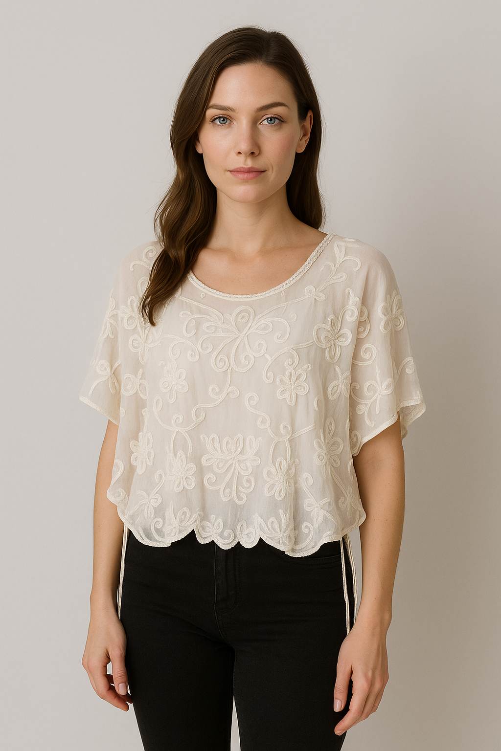 Unexpectedly You Whisper Bloom – White Embroidered Boho Top