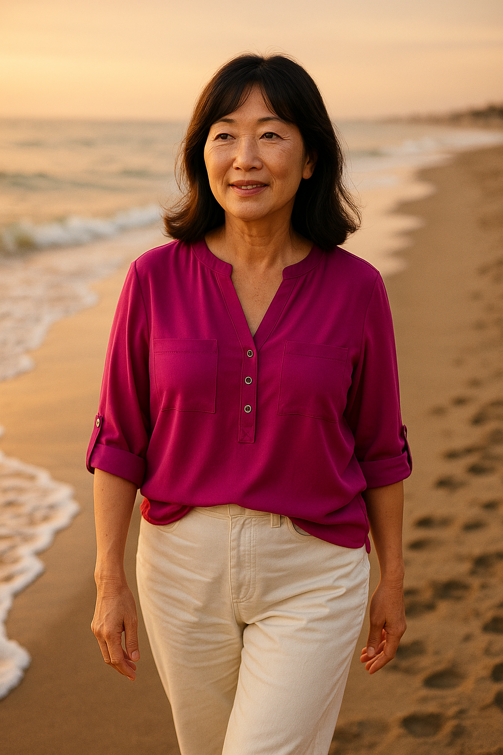 Unexpectedly You Wild Orchid – Fuchsia Button-Up Boho Blouse