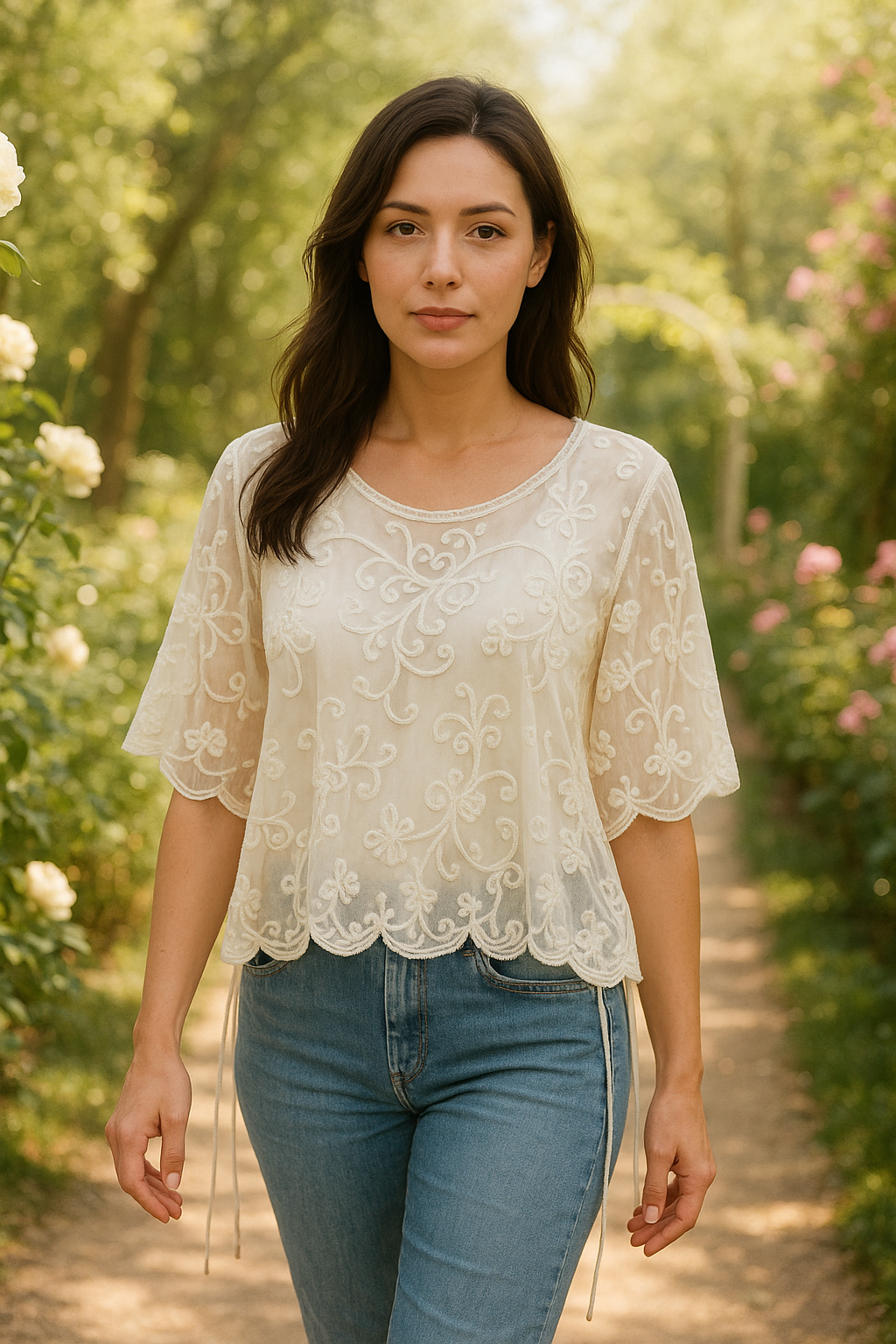 Unexpectedly You Whisper Bloom – White Embroidered Boho Top