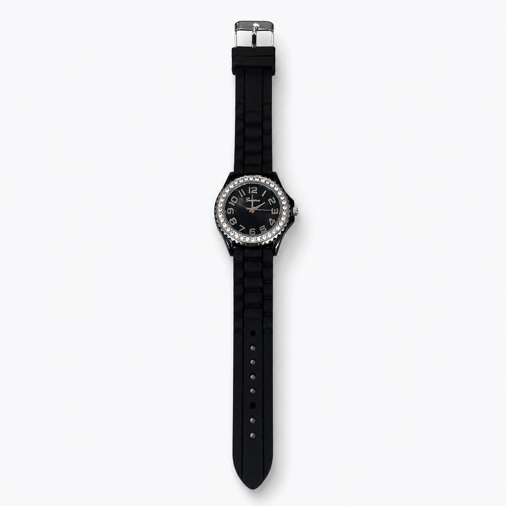 Midnight Spark black rhinestone-bezel fashion watch - product view