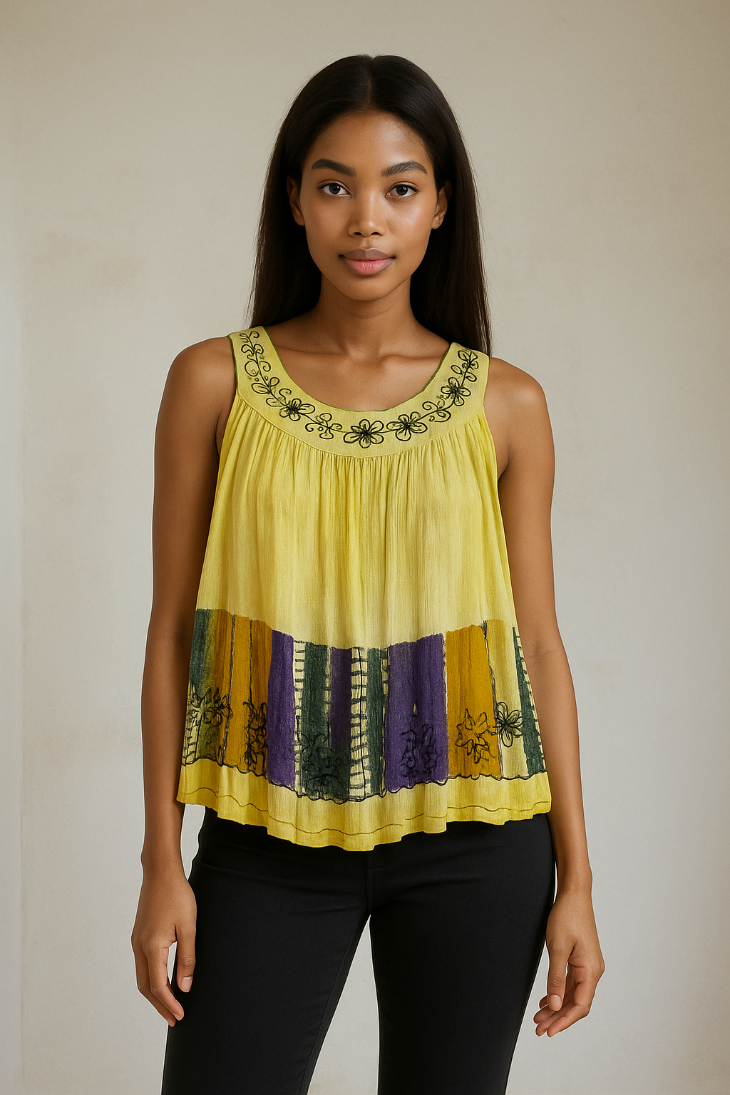 Unexpectedly You Sunshine Mirage Hand-Painted Boho Top