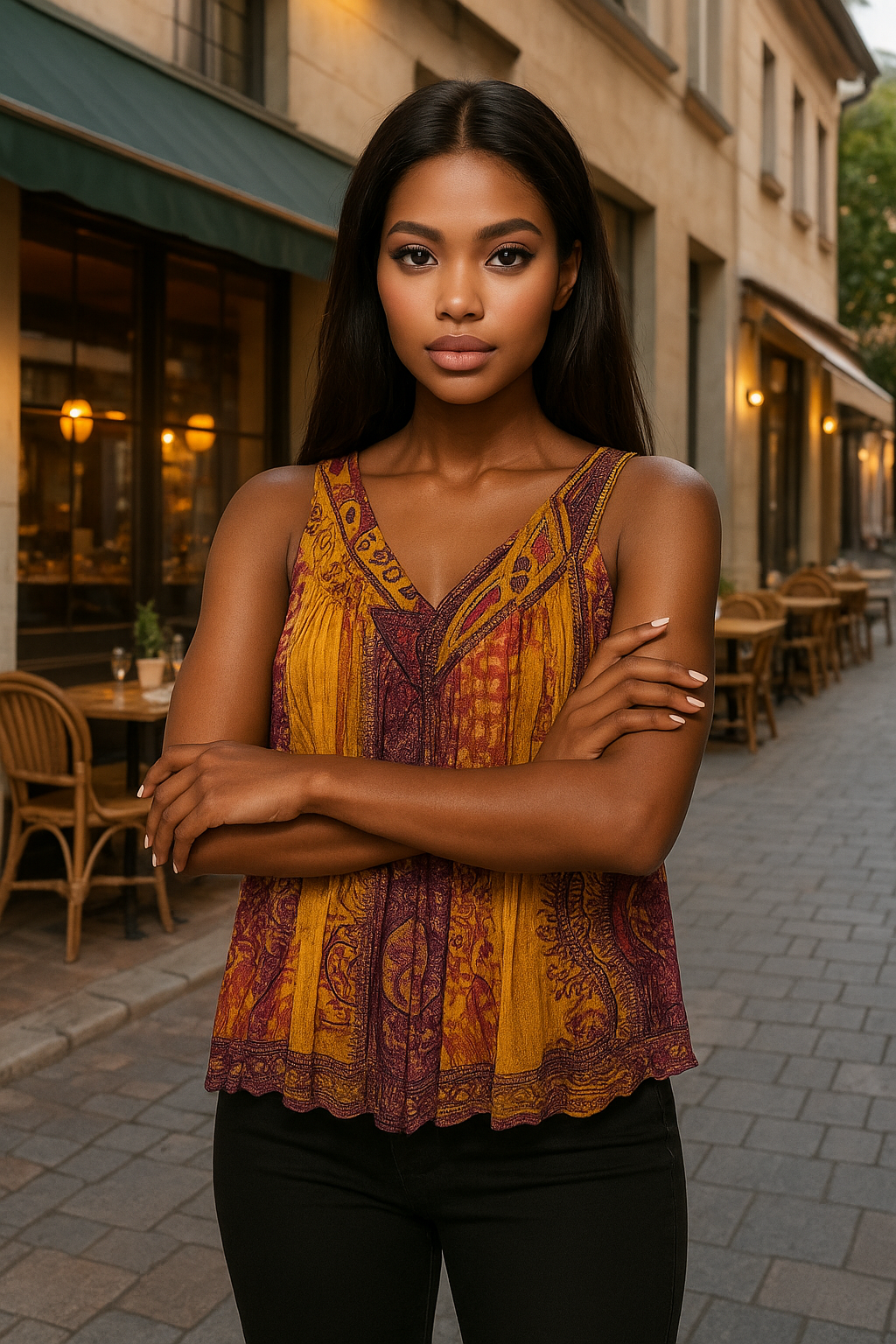 Unexpectedly You Marigold Muse Boho Hand-Painted Top