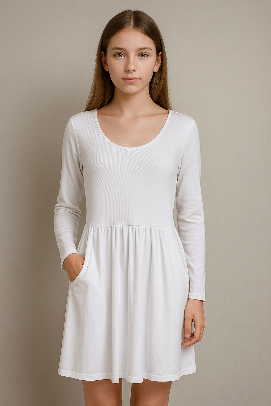 Unexpectedly You Ivory Comfort Long-Sleeve Casual Dress