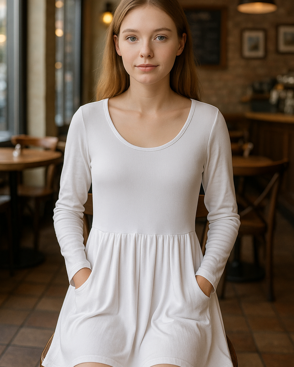 Unexpectedly You Ivory Comfort Long-Sleeve Casual Dress